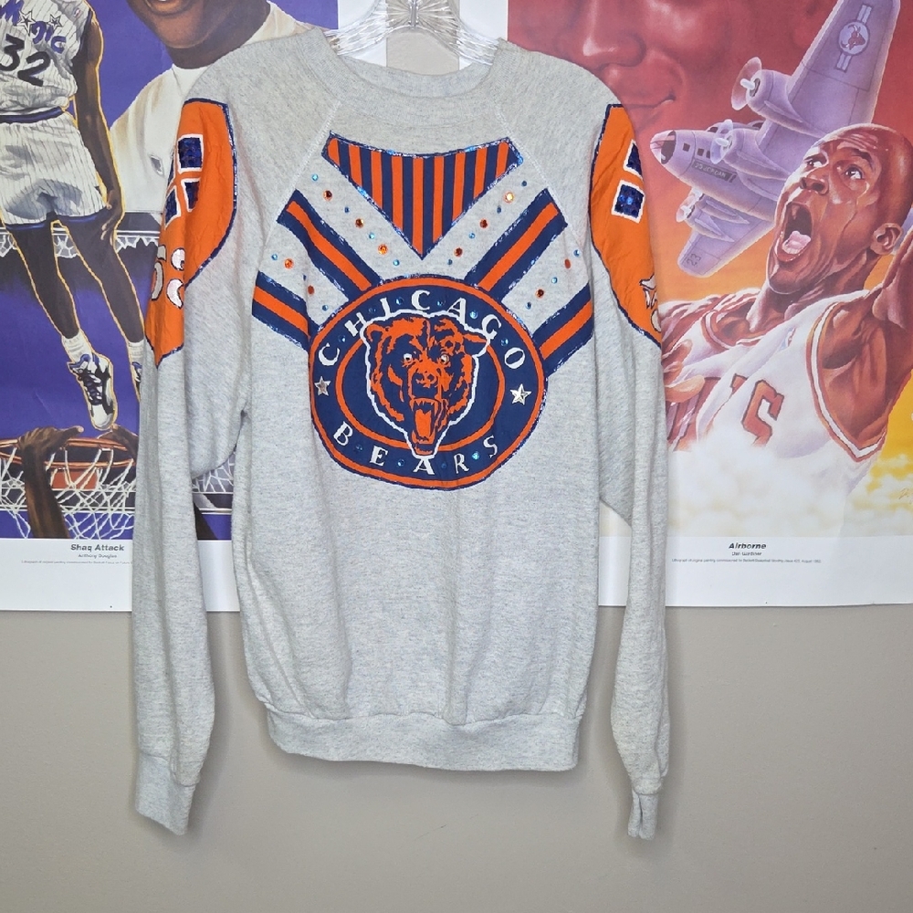 Vintage Tultex Gray and Orange Chicago Bears Sweater
